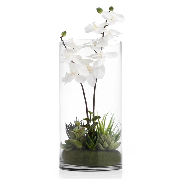 Faux Potted Orchid With Succulents 3 Faux Potted Orchid With Succulents